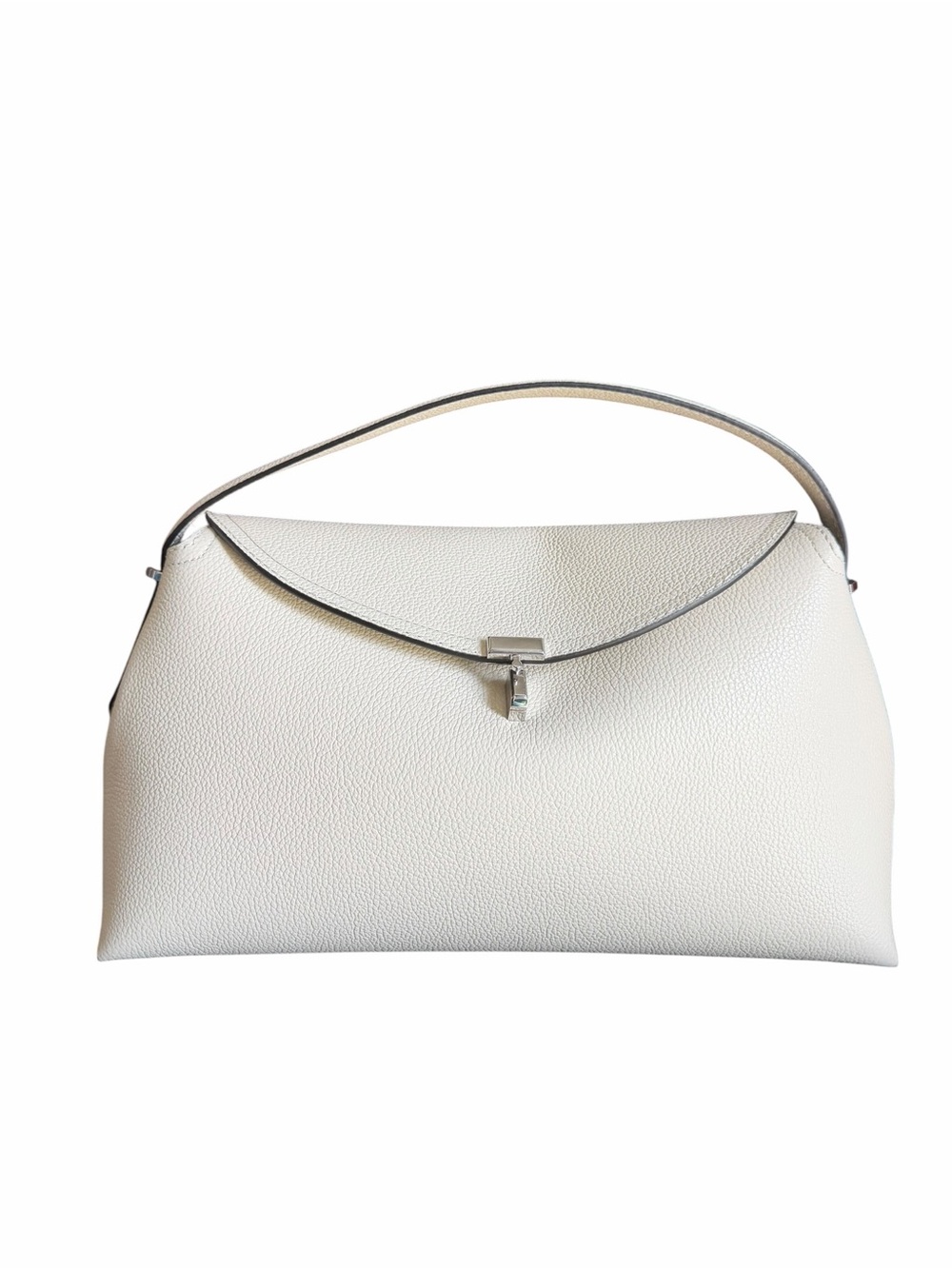 Toteme Cream T-Lock Leather Top-Handle Shoulder Bag with Silver-Tone Clasp